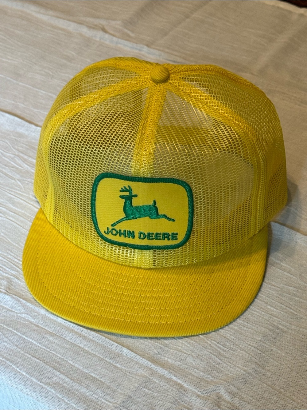 John Deere Yellow Mesh Trucker Hat with Green Logo Vintage